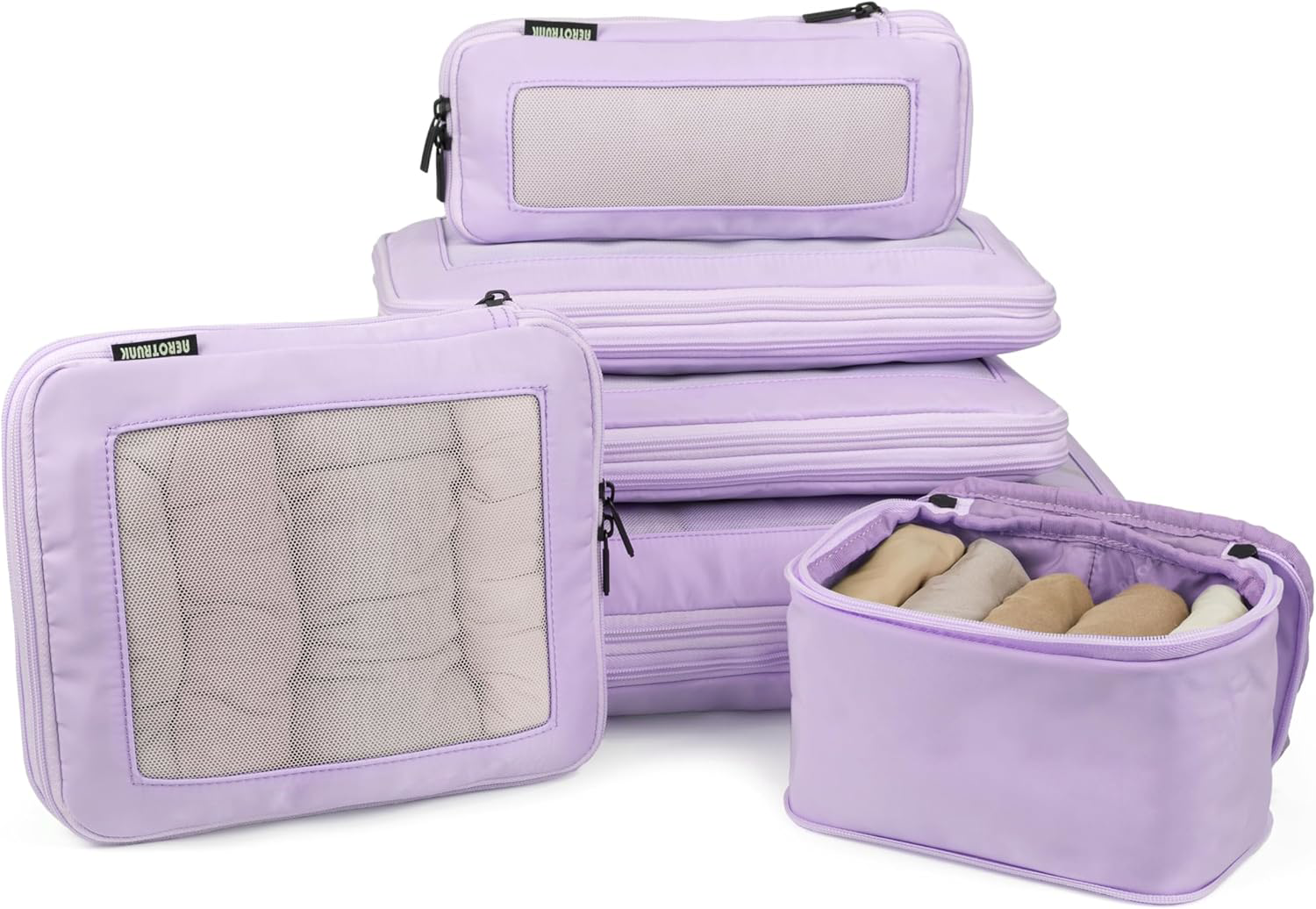 6-Pack Purple Double Zipper Packing Cubes for Travel Luggage Organizers-image