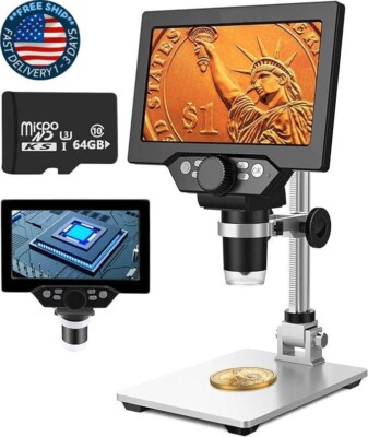 Microscopio digital LCD de 7 pulgadas con tarjeta TF de 64 GB, aumento de 1200x.