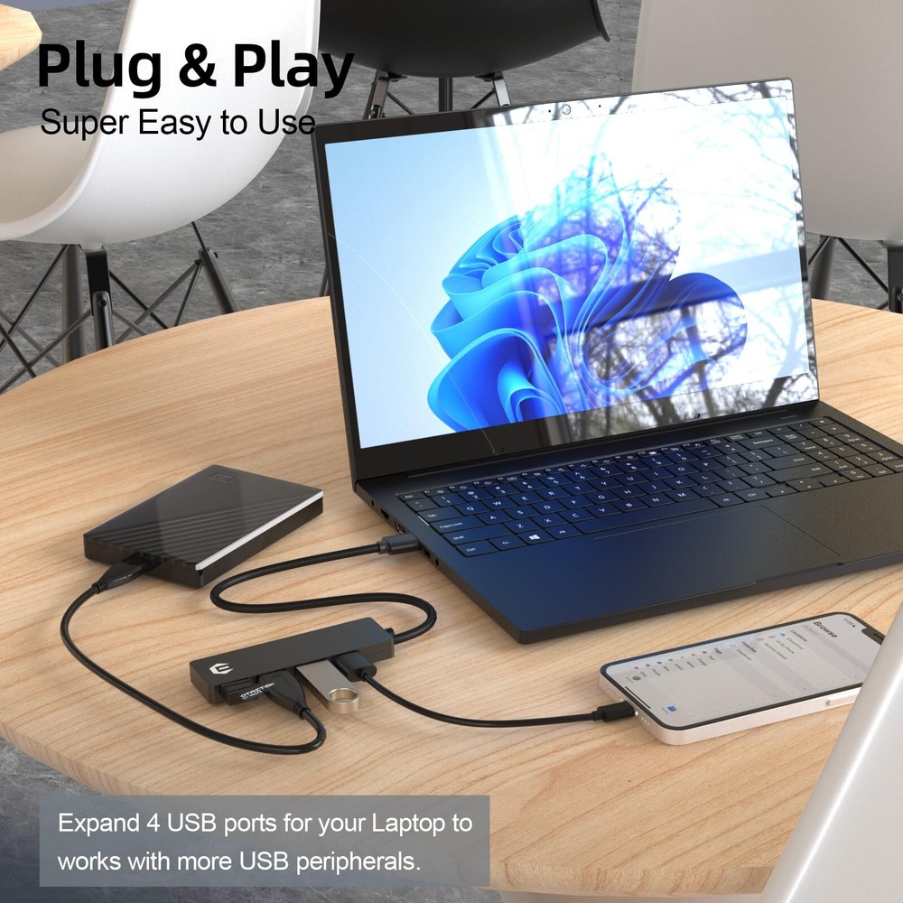 USB Hub 4 Port 5V/2.4A Power Delivery Laptop Type C Extra Charging Port