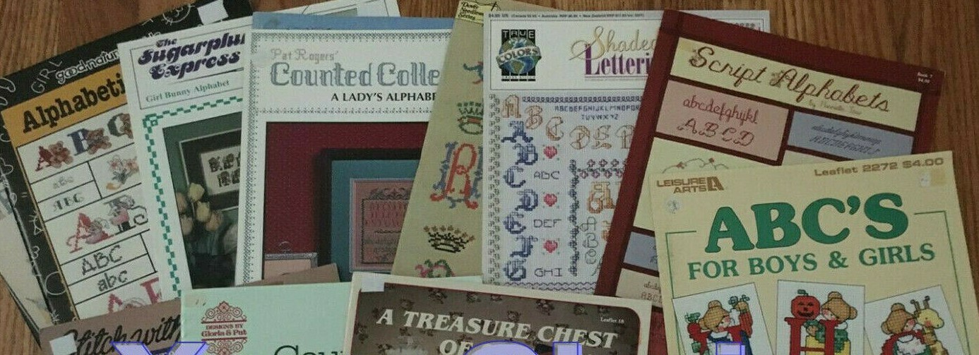ALPHABET, ALPHABETS, ABC'S, LETTERING counted cross stitch charts - YOUR CHOICE