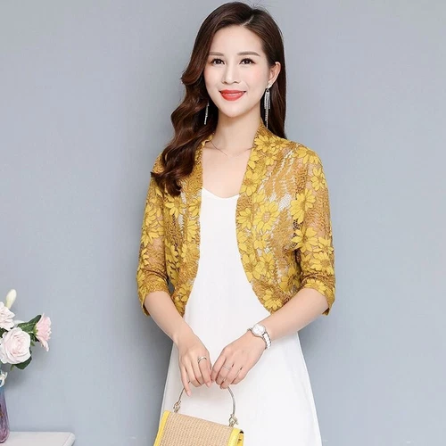 Damen Halbarm Blumen Spitze Cardigan Jacke Achselzucken Tops Capelet Crop Bolero Top - Bild 14 von 25