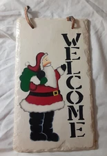 Santa Claus WELCOME Chimney Plaque Christmas Wall Hanging Decor 11.75" x 6.75"