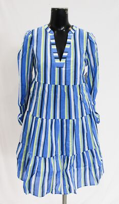 Eliza J Women's Stripe Print V-Neck L/S Tiered Mini Dress BE5 Blue Size 4  NWT | eBay