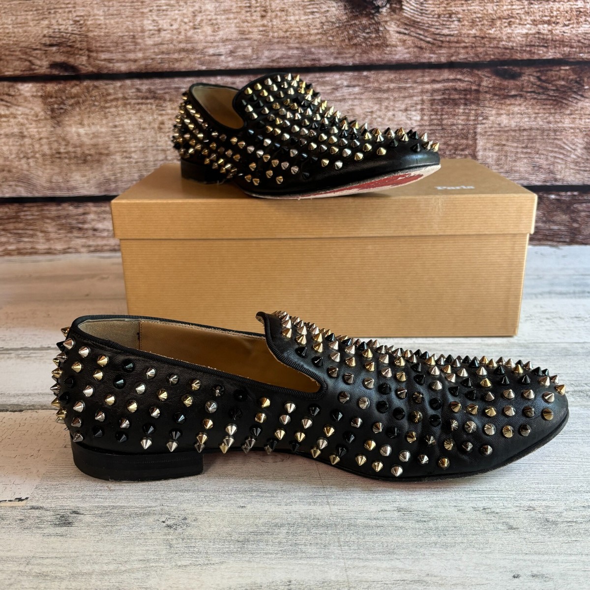 Christian Louboutin Mens Rollerboy Spike Loafers Size 10.5 Black