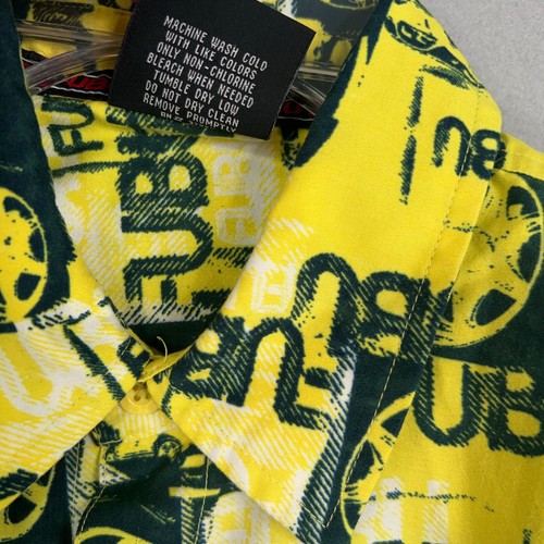 Fubu Shirt Boys Large Yellow Button Up AOP Wheels Cars Streetwear Graphics Y2K - Picture 11 of 12