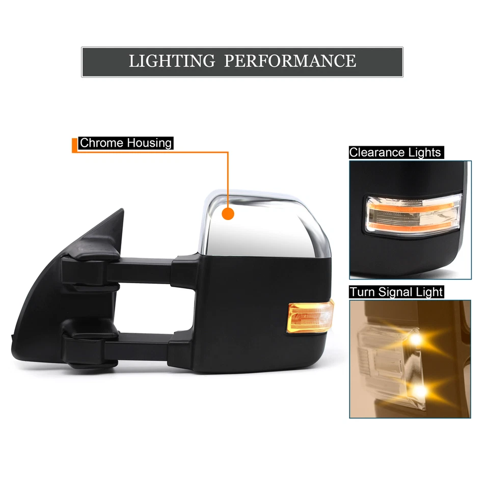 Espejos retrovisores de remolque para 99-07 Ford F250 F350 F450 Super Duty potencia señal térmica cromados Foto 4 de 4