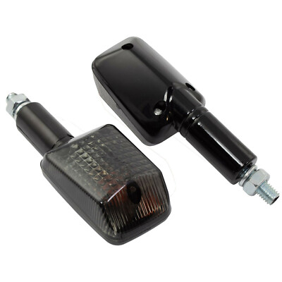 MOTORRAD UNIVERSAL BLINKER LANGER STIEL MINI PAAR SCHWARZ KÖRPER UND GERÄUCHERTES LINSE