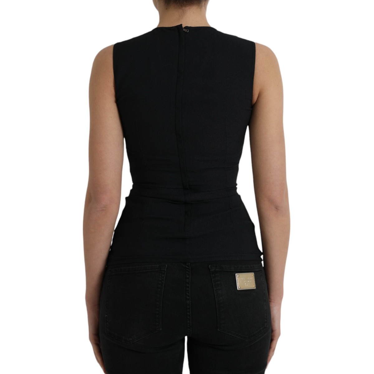 DOLCE & GABBANA Top Black Floral Viscose Round Neck Tank DOLCE & GABBANA Top Black Floral Viscose Round Neck Tank
