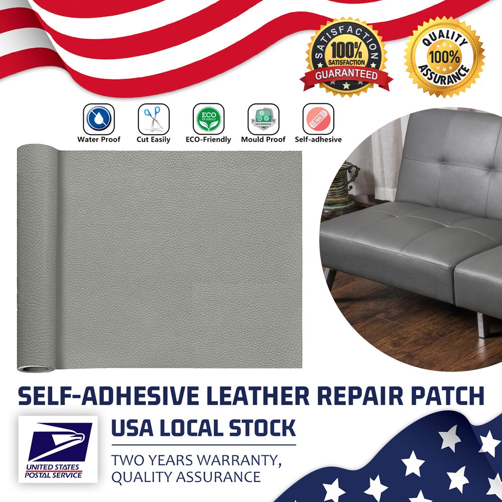 Gray Leather Repair Kit Self-Adhesive Durability Patch Stick on Sofa Car Seat