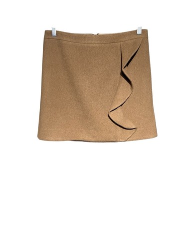 J. CREW Mercantile CAMEL Brown Ruffle-Front Mini Skirt Size 8 Wool Blend Lined - Picture 3 of 13