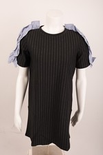 Zara Women's Pinstripe Dress Small Black Blue Ruffled Shoulders 5584/073 NWT 