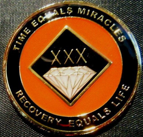 Narcotics Anonymous 30 Year Orange Medallion Black White Gold NA Clean Coin - Picture 6 of 10