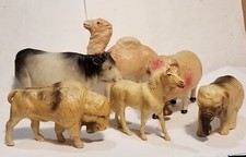 6 antique celluloid animals camel ram bison elephant cow horse barn zoo 3 USA