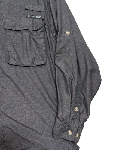 Exofficio Air Strip Button Up Shirt Mens M Gray Roll Tab Sleeve Vented Outdoor - Picture 6 of 12