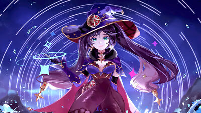 Anime girls mona genshin impact spell witch Playmat Game Mat Desk