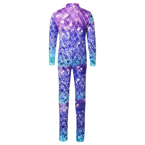 Kids Girls Mermaid Cosplay Costume Gymnastic Mermaid Jumpsuit Mock Neck Gym - Picture 8 of 71
