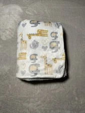 Luvable Friends Blanket Safari Elephant Bird Giraffe Reversible Soft Gray Sherpa