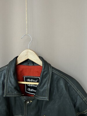 Diesel Leather Jacket Big Back Logo Mens Size XL New World Basic