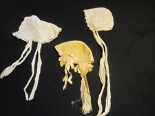 lot of 3 vintage Victorian CHILD'S BONNETS or BABY'S CAPS, Crochet and Fine Lace