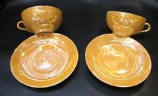 2 Vintage Early 1950s Lustrous Peach Japan Fine Porcelain Cup Saucer Sets Teacup