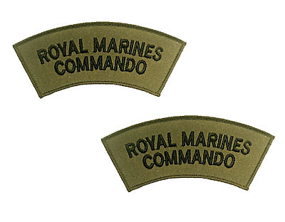 Pair Royal Marines Commando Black on Olive Green Shoulders Flashes / Titles