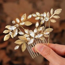 Leaf Bride Wedding Hair Pins Gold Rhinestone Hair Piece Bridal Hair Combs