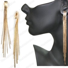 CLIP ON metal 3" 4" 5" LONG GOLD/SILVER FASHION EARRINGS big NON-PIERCED EARS