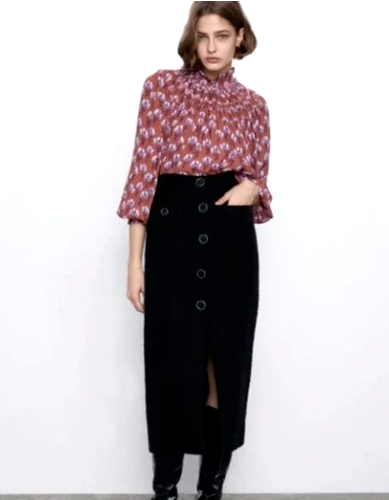 ZARA Floral Smocked Mock Neck Blouse Size S - Picture 3 of 8