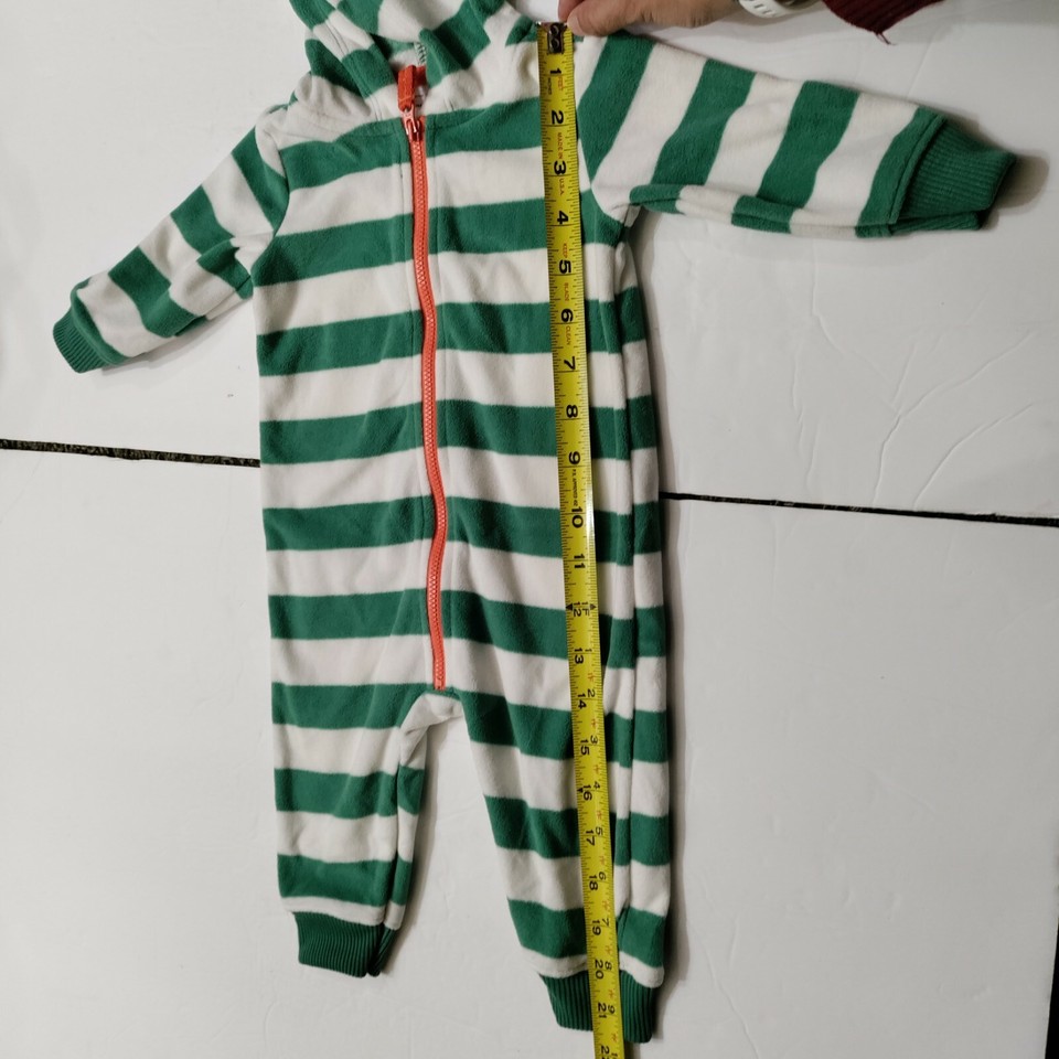 Carter's Baby Dragon Striped Pajamas Footless Hooded Front Zip Green 6