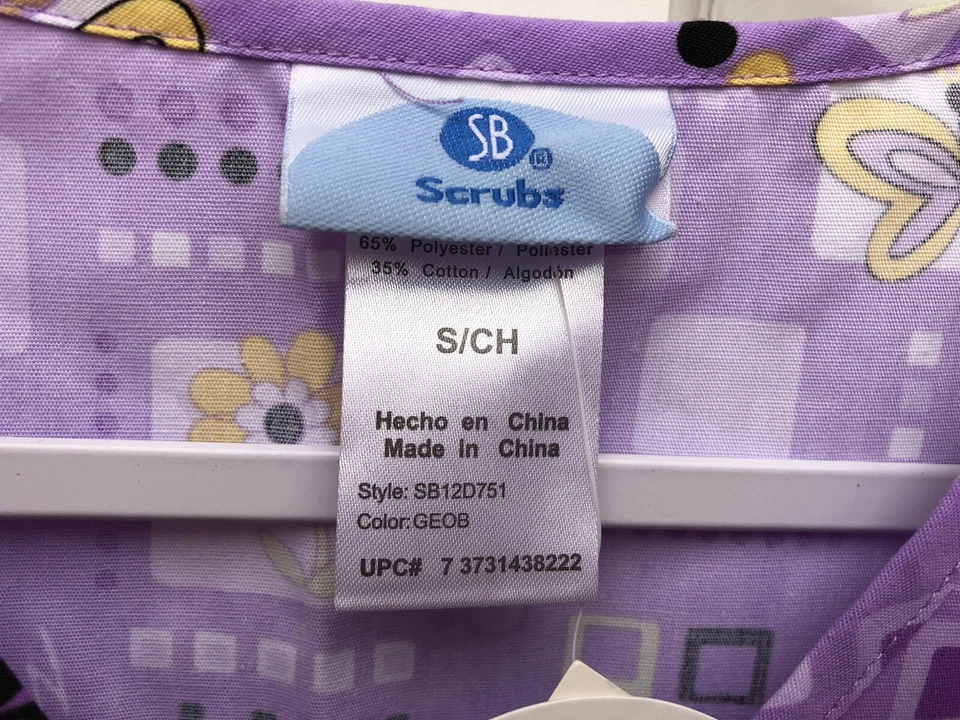 SH Scrubs Nurse NWT Small Short Sleeve V Neck Lavender Purple Bumblebee Top - Image 2 of 4