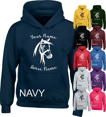 Personalisierter Hoodie Pferd GESICHT Pony JOCKEY Reiter Rennen Geburtstagsgeschenk XMAS Hoodys