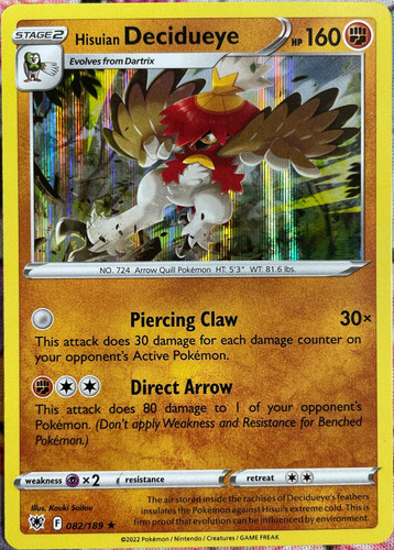 Hisuian Decidueye Holo Rare - 082/189 - Astral Radiance Pokemon 2022