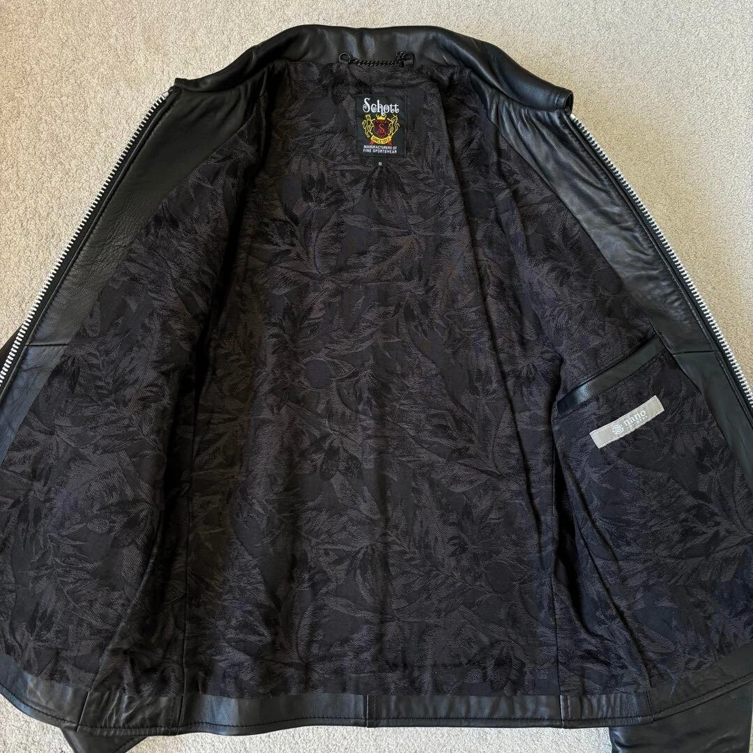 Chaqueta de cuero individual de piel de cordero exclusiva de Schott x Nano Universe negra talla S JP