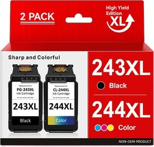 2 Black Color Ink Cartridge For Canon PG-243XL CL-244 Pixma MG2522 MG4520 MG3320