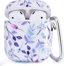 CAGOS Compatible w Airpods Case, 3 in 1 White Purple Accessories Protective Hard