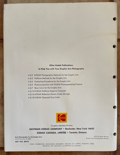 Kodak Basic Photography for the Graphic Arts book Q-1 For Printers Great Cond. - Picture 2 of 6