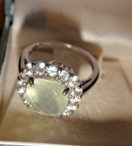 Lovely 9ct White Gold Prehnite & White Topaz Statement Ring. 4.7 G Size Nšš - Picture 6 of 9