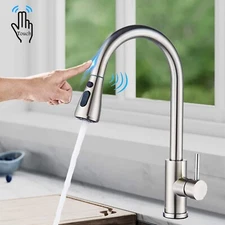 Touch Sensor Kitchen Faucet Pull Down Sprayer Stainless Steel Sink Mixer Faucets