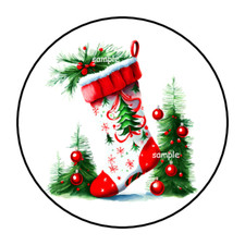 30 CHRISTMAS STOCKING STICKERS ENVELOPE SEALS LABELS 1.5" ROUND TREES