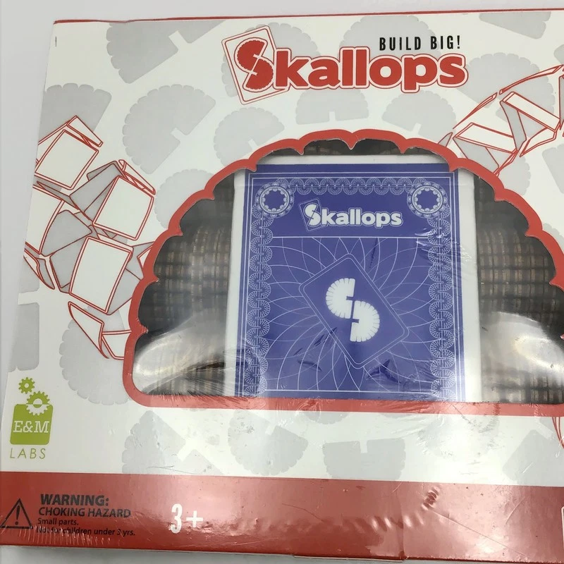 Skallops Build Big Card Building Game Set E&M Labs 2012 Deck Wooden Pieces - Image 2 of 4