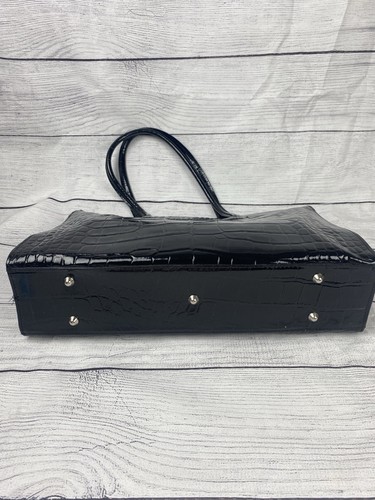 Borse in Pelle Made Italy Schwarz Leder Handtasche Beuteltasche Krokodildruck Aktentasche - Bild 3 von 8