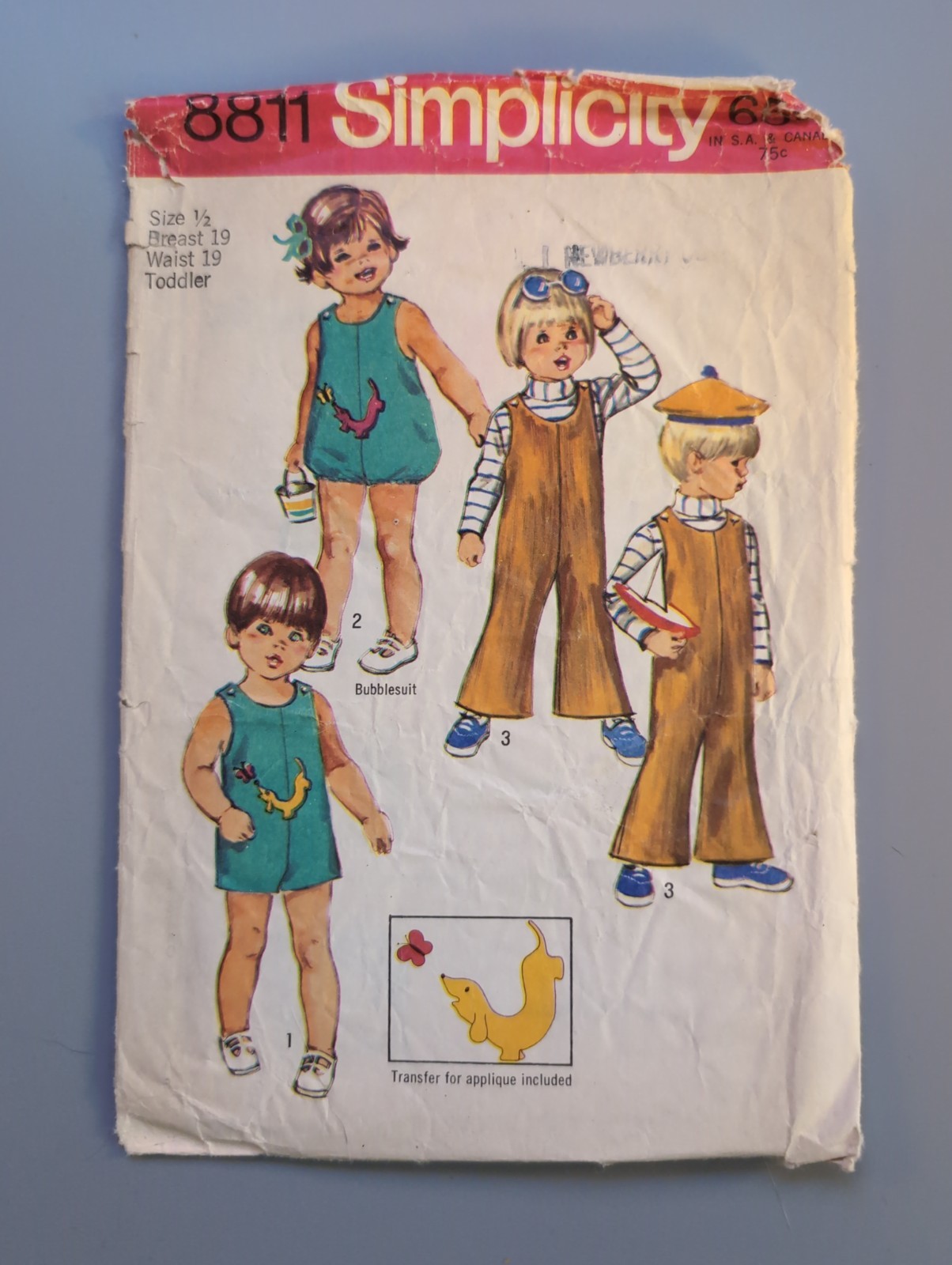 Vintage 1970 Simplicity 8811 Toddler Bubble Suit Overalls Pattern Size 1.5 Cut