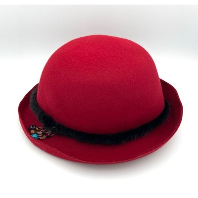Vintage Liz Claiborne Red Wool Cloche Hat with Mink Fur Trim  display picture 3