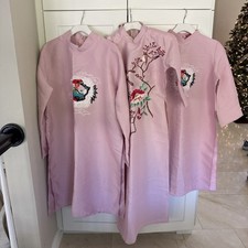 Family Set of 3 Embroidered Ao Dai Vietnamese Long Dress Lunar New Year - Pink