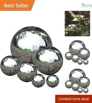 Stainless Steel Gazing Balls Set 6 Reflective Garden Spheres for Outdoor Decor