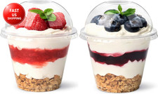  50 Sets, 9 Oz Clear Plastic Dessert Cups with Dome Lids No Hole, Disposable Fru
