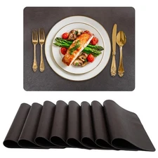 Faux Leather Placemats Set of 8, Vinyl Table Place Washable Stain Resistant H...