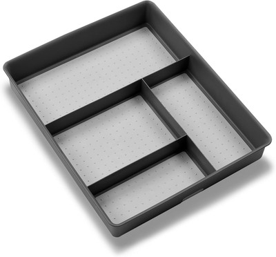 Classic 4 Compartment Drawer Organizer, Granite | Non Slip Feet, Rounded Corners
