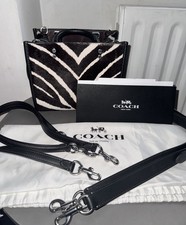 Coach Rogue 20 Zebra Haircalf Leather Satchel Top Handle Bag w/ Strap Dust Bag