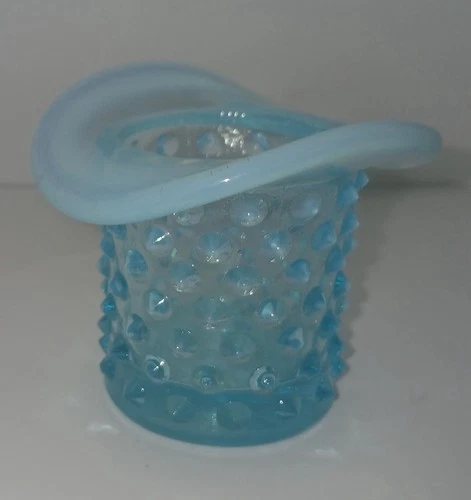 Fenton Hobnail Aqua Hat 2.5” Glass Turquoise Toothpick Holder